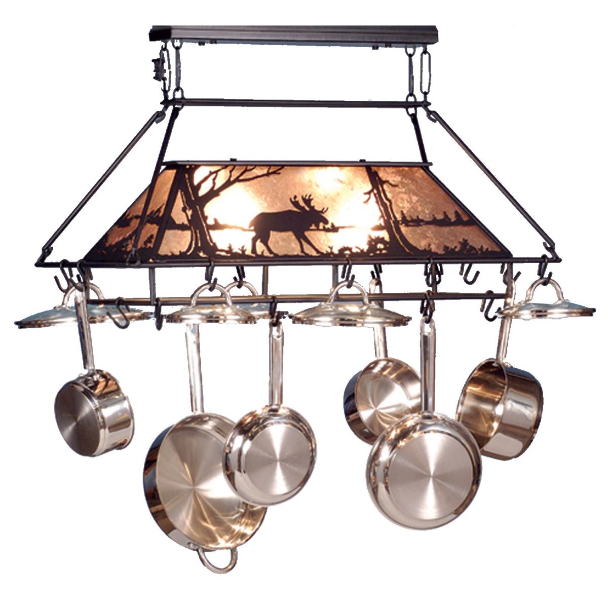 Lighted Moose Pot Rack for Rustic Kitchens Everything Log Homes