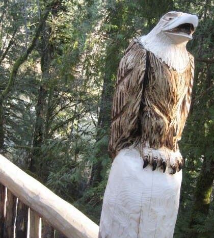 carved eagle on a post