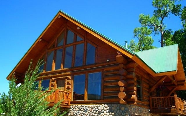 large windows in log home