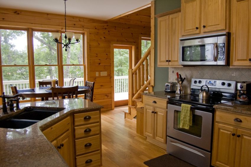 features of log home kitchens