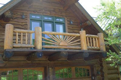log railing with built-in design