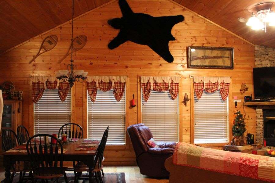 swags on log cabin windows