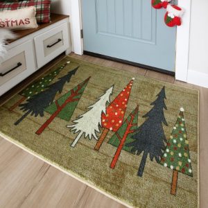 Kimbler tufted Christmas rug with decorated trees