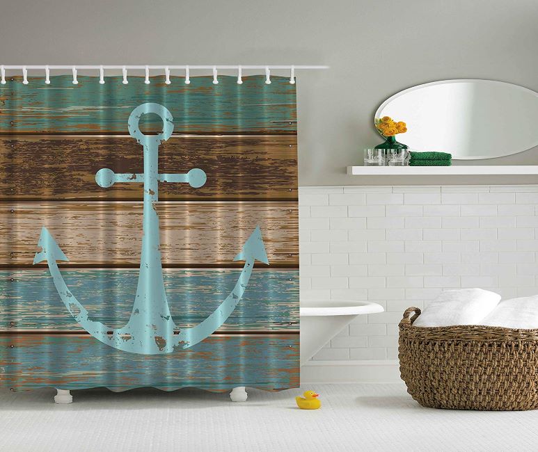 anchor on wood shower curtain