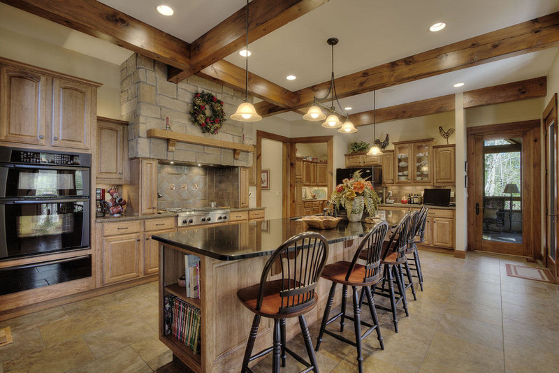 country kitchen decor in a timber frame home