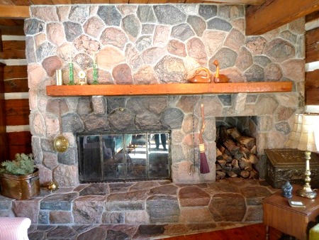 fireplace with wood rack