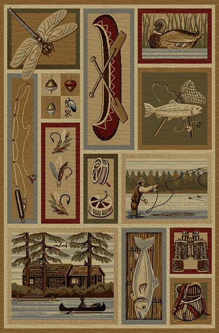 fly fishing collage rug