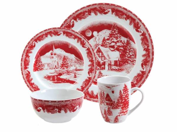 Gibson winter cottage dinnerware