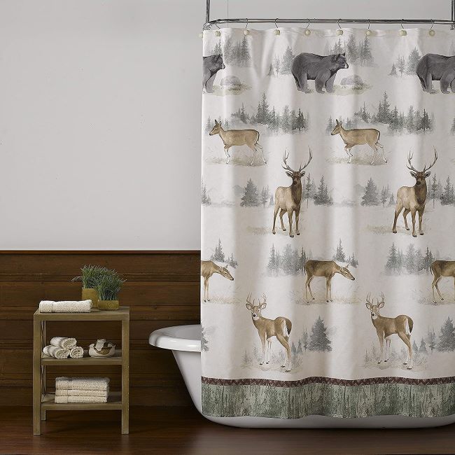 Home on the Range shower curtain with deer and black bears