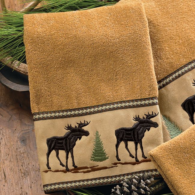 moose and pine hand towel