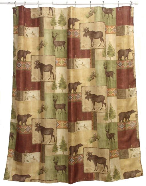Gone Camping shower curtain with moose and bears