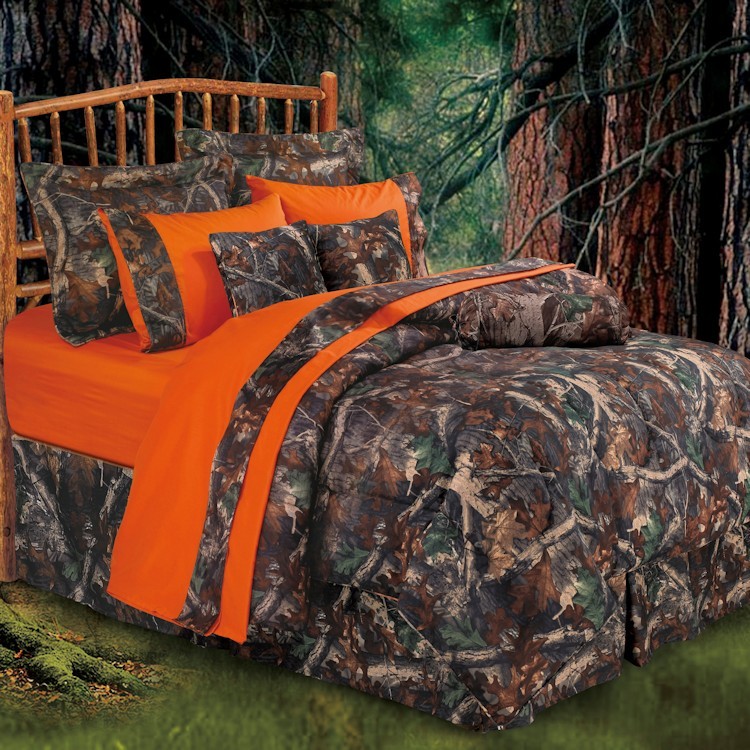 oak camo comforter with orange trim