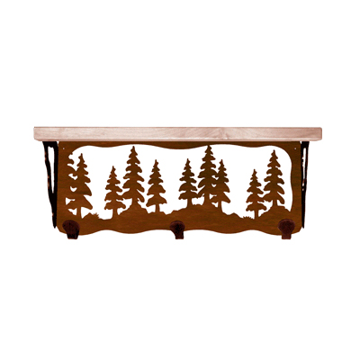 wall shelf with metal pine trees