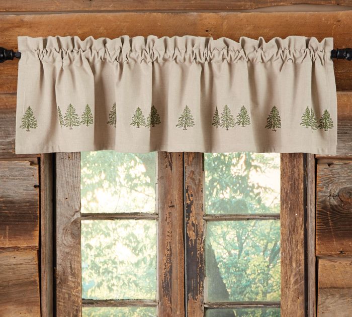 pine trees embroidered valance