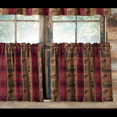 tiers and valance in log cabin window