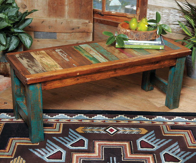 old wood turquoise bench