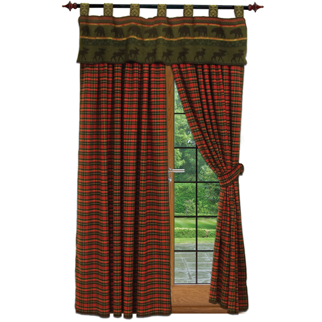 Wooded river red plaid drapes